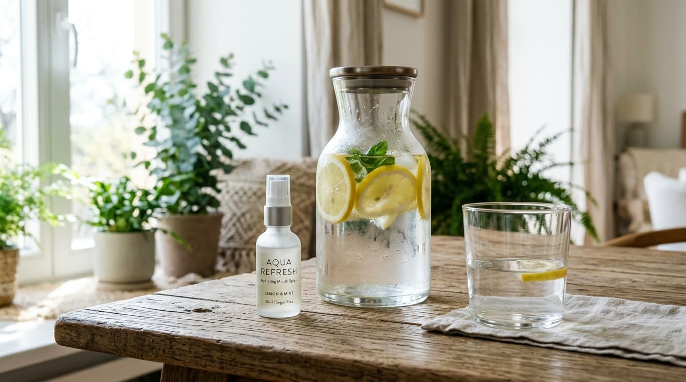 Hydrating oral spray and water for dry mouth relief