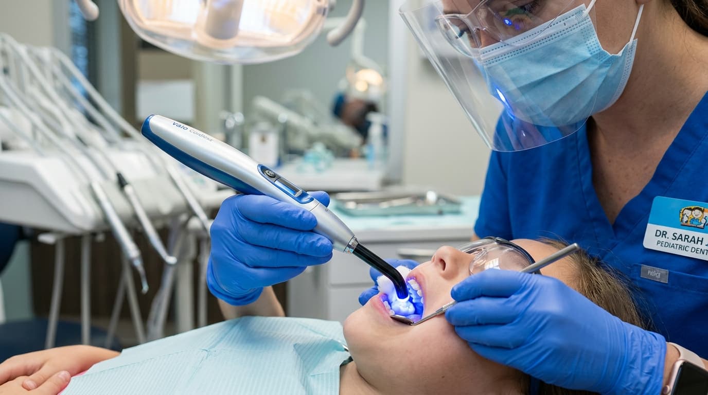 Curing light used during fissure sealant treatment