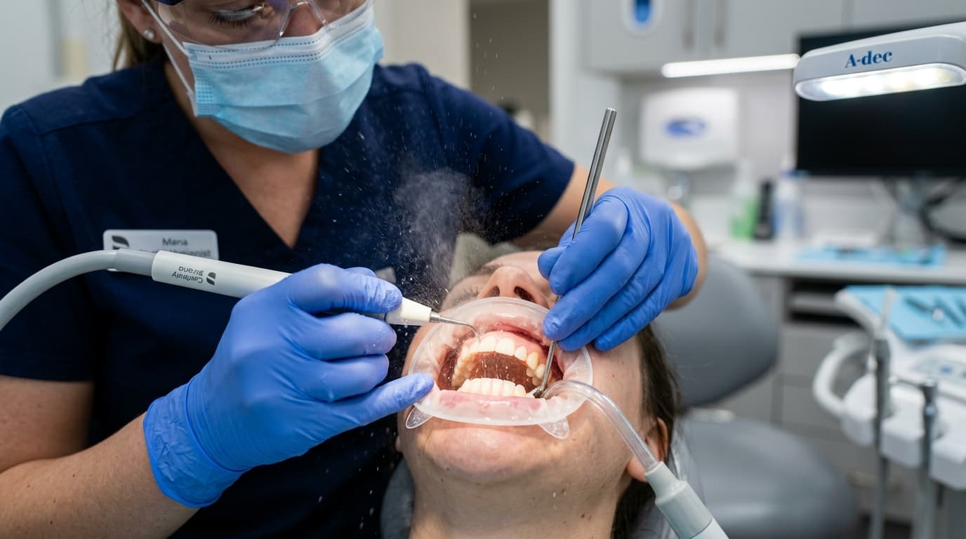Ultrasonic scaling removing coffee and tea stains